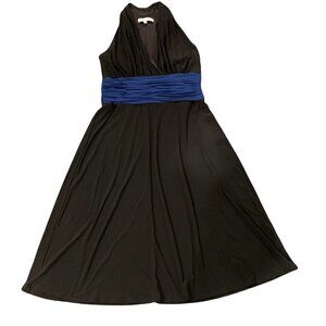 Evan Picone Sz 12 Elegant Black Sleeveless Dress Royal Blue Ruched Waist 197H
